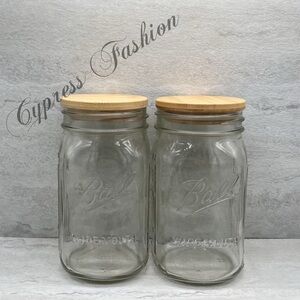 🎊 $7 Two Ball 32 oz Glass Mason Jars with Wooden Lids